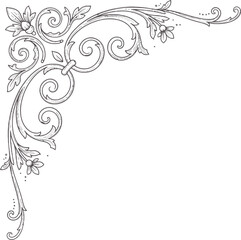 Engraved Vintage Baroque Floral Corner Ornament