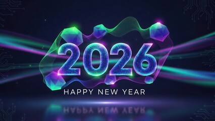 2026 Happy New Year digital futuristic celebration