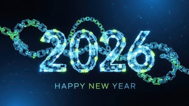 2026 numbers formed by glowing blue and green chain links - Powered by Adobe