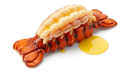 Delicious lobster with melted butter on white background
