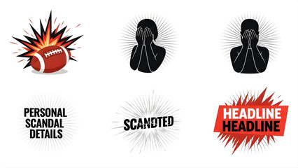 Obraz premium Collection of striking graphic elements conveying the dramatic impact of breaking news, public scandal, and intense emotional responses