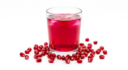 Refreshing glass of pomegranate juice with ice and seeds