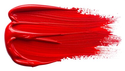 Vibrant Red Paint Stroke with Texture on White Background