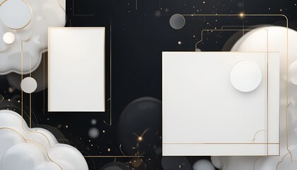 Minimal luxury UI-style frame elements on dark background, soft golden highlights, abstract shapes, modern elegant template for banners and presentations

