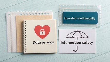 Data Privacy and Information Safety Concept with Symbols and Messages on a Light Background for Security Themes