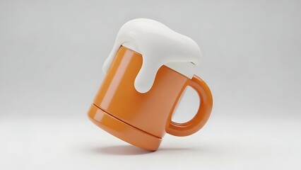 Minimalist 3D Render of an Orange Mug with Thick White Foam Overflowing the Top