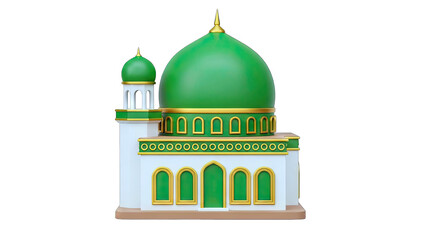 Green Mosque Illustration Isolated on White Background