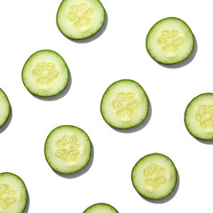 Cucumber Slices on White Background
