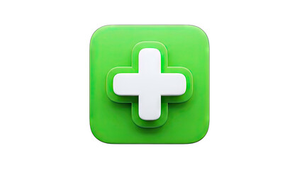 Green Plus Sign Icon on White Background