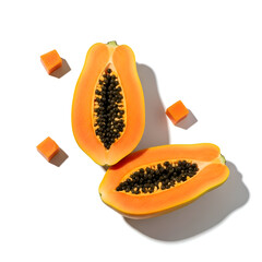Fresh Papaya Fruit Halves with Cubes