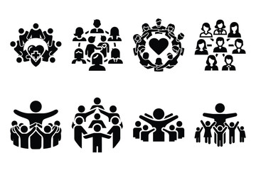 community care icon silhouette set