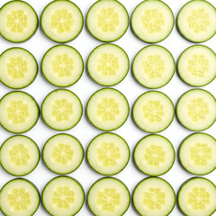 Cucumber slices on white background