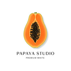 Halved Papaya Fruit Logo