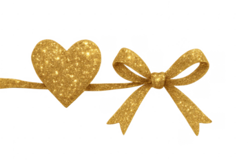 Gold glitter heart and bow creating festive decoration