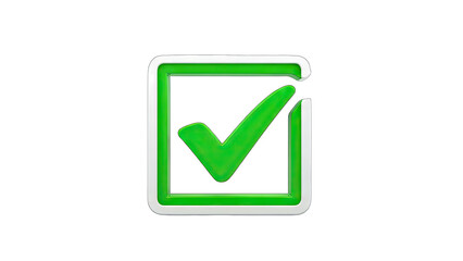 Green Check Mark in Square Box on White Background
