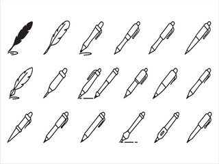 Collection of Writing Instruments and Feathers Illustration