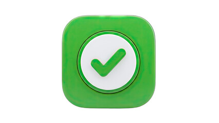 Green Checkmark Button: Confirmation Icon on White Background