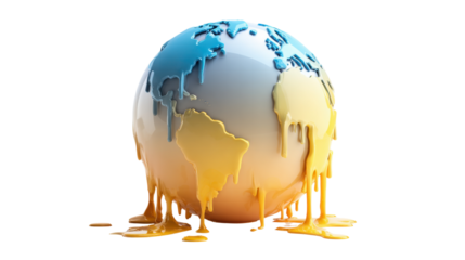 Earth globe melting, symbolizing global warming, climate change, and environmental crisis with rising temperatures