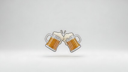 Minimalist graphic illustration of two beer mugs clinking on a plain light background, cheers and party icon