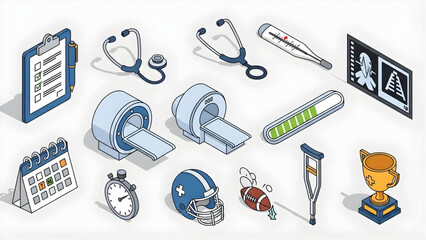 Medical Equipment and Healthcare Icons Representing Health and Wellness