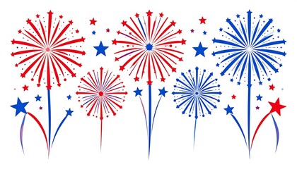 Festive Red and Blue Fireworks Display with Stars