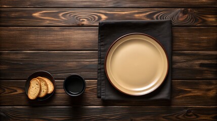 Fototapeta premium A rustic wooden table setting with a plate and utensils