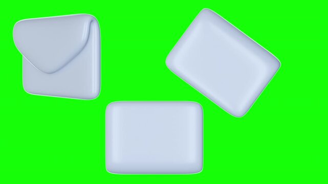 White mail envelope isolated on chroma key background. Set cartoon looping 3d animation element for ui business, game, decoration.
