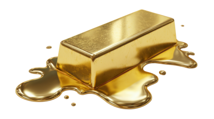 Gold bullion bar melting, transforming into liquid precious metal, representing financial growth and investment concept