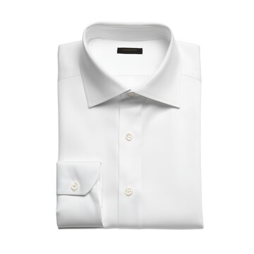 Crisp white men's dress shirt with buttoned cuff and collar detail isolated on a transparent background