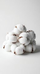 A pile of fluffy white cotton flowers isolated on a white background. Natural organic textile material and agriculture harvest concept.