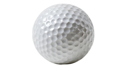 Golf ball displaying dimpled texture, used for sport activities and playing on the course, isolated with a transparent background