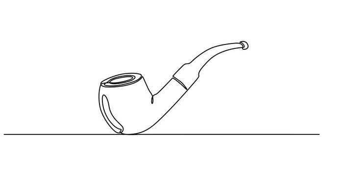 Animated self drawing of  Continuous one line drawing of tobacco pipe. Simple smoking pipe outline design. Editable active stroke vector, Simple smoking pipe outline design.Animated, motion, video,