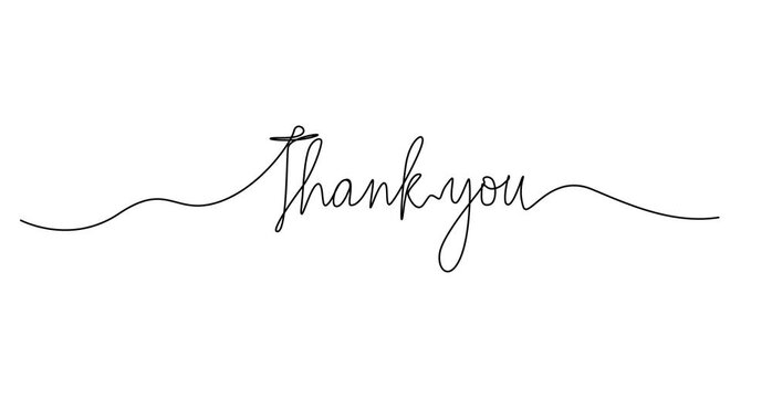 Animated self drawing of Thank You handwritten inscription. Hand drawn lettering vector illustration. One line drawing of phrase.  Animated, motion, video,