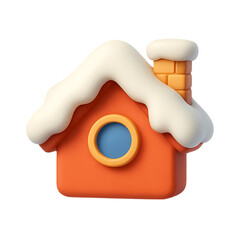 A charming 3d cartoon house with snow covered roof perfect for winter designs on transparent