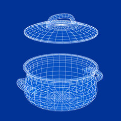 3D wire-frame model of cooking pot with lid