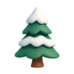 A charming cartoonish evergreen tree with snow accents on transparent background high quality