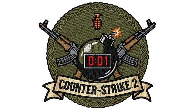 Tactical Gaming Counter-Strike 2 Embroidered Patch with Assault Rifles and Ticking Bomb Design