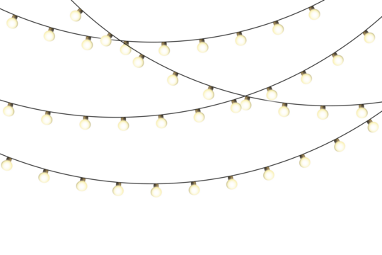Glowing festive garland lights on transparent background. Yellow warm decoction PNG bulbs - Powered by Adobe