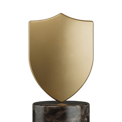 photorealistic matte gold shield award with marble base