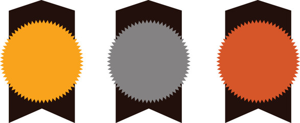 Fototapeta premium award ribbon badges set with serrated edges orange gold silver coral medallion certificate seal collection