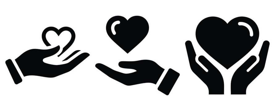 love kindness silhouette icon set, black color and white background
