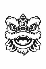 Chinese Lion Dance Head Black White Vector