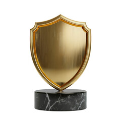 luxury gold shield award with black marble base studio lighting