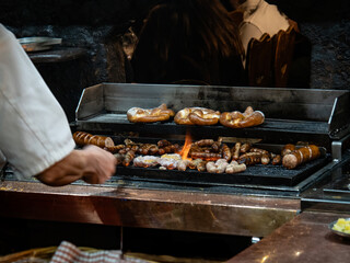 German sausage grill fueled with beech wood