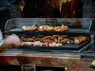 German sausage grill fueled with beech wood