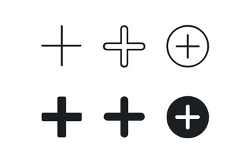 Fototapeta premium Collection of plus symbols in various styles and fills on a white background