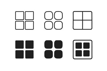 Collection of grid icons with different styles and fills for UI design elements