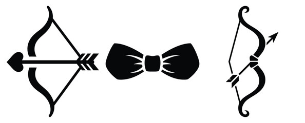 cupid bow silhouette icon set, black color and white background