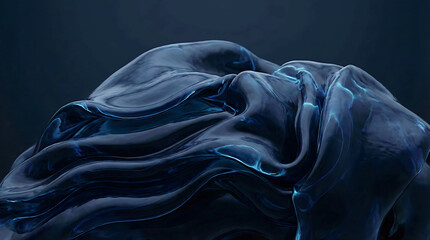 Dark Blue Glossy Fluid Abstract Shape with Light Streaks image photo