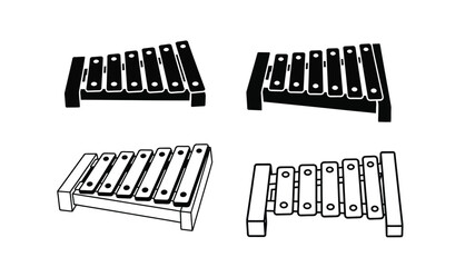 Black and white line art illustrations of various xylophone designs
